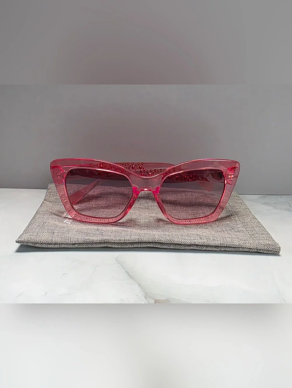 Kenneth Cole Reaction Pink Rhinestone Cat Eye Sunglasses